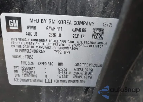 2022 Chevrolet Trailblazer Awd Lt from USA, damaged, VIN KL79MRSL0NB082375